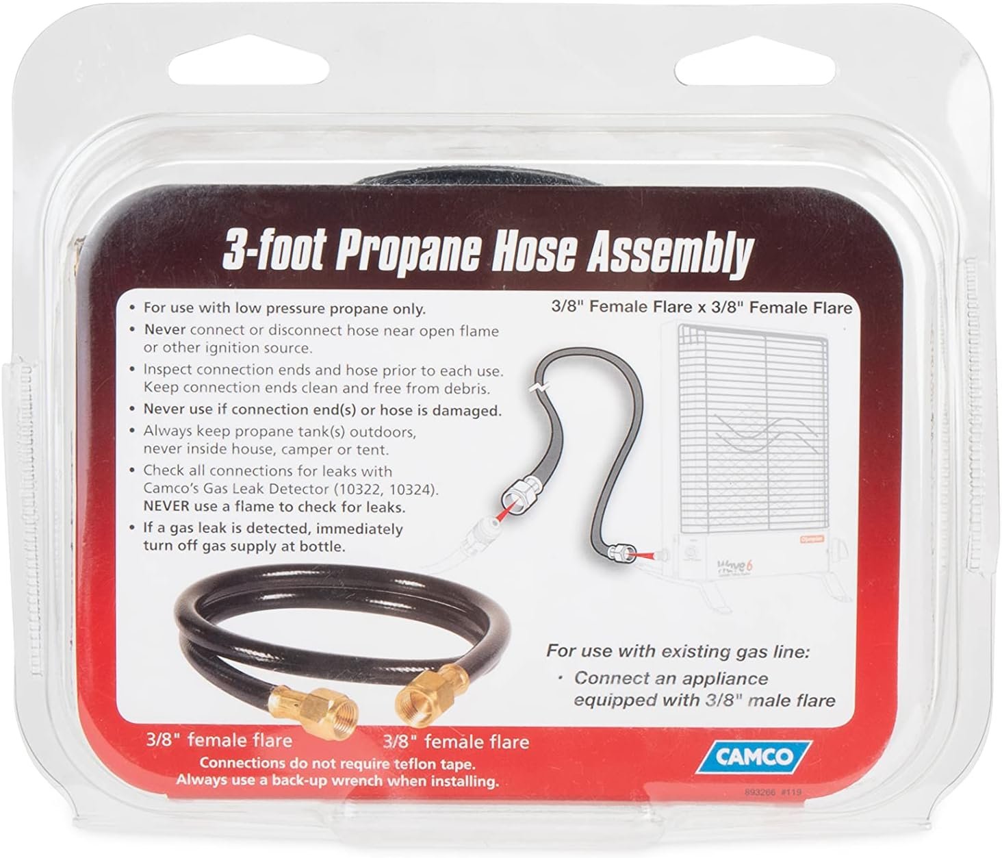 Camco 59913 Propane Hose Assembly – 3ft LP Gas Hose with Dual 3/8in Female Flare Connections - Image 5