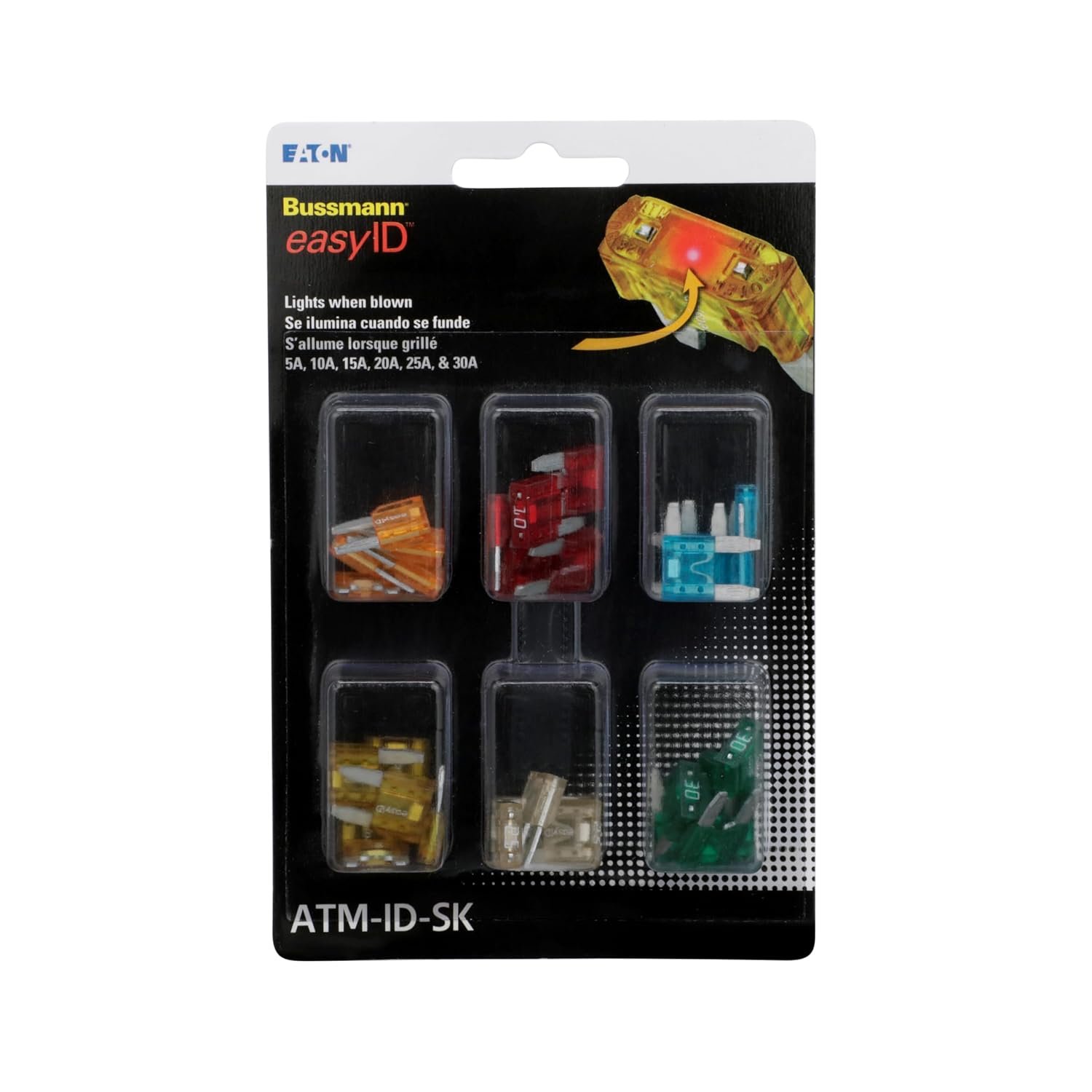 Bussmann ATM-ID-SK easyID Fuse Assortment Kit – 36-Piece ATM Blade Fuse Set with LED Indication and 5A-30A Coverage