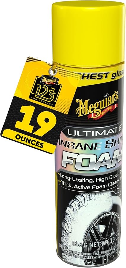 Meguiar’s G210419 Ultimate Insane Shine Foam Tire Dressing – 19 oz High-Gloss Tire Foam with Long-Lasting Polymer Finish