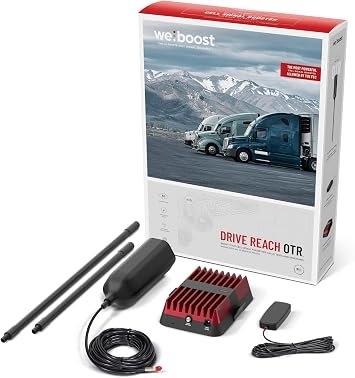 weBoost 477154 Drive Reach OTR Kit – 50 dB Multi-User Cell Signal Booster with Trucker Antenna System