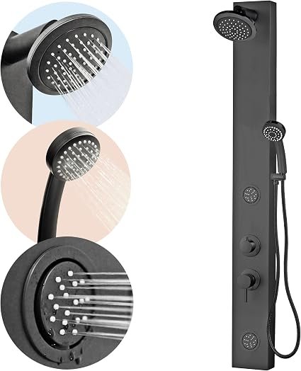Dura Faucet DFSA913MB RV Shower Panel Column – Matte Black Shower Tower with Integrated Controls and Handheld Wand