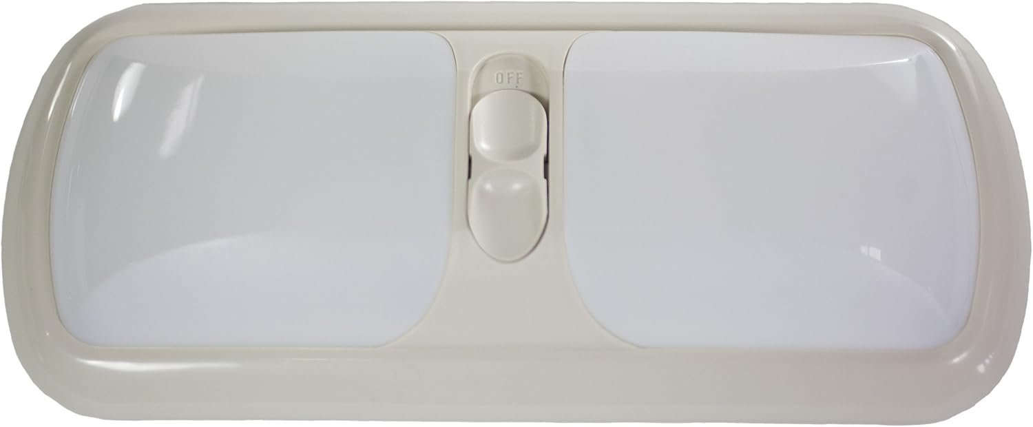 Arcon 17926 Euro Double Light Fixture – White Housing with White Lens, Dual Interior RV Lighting Assembly