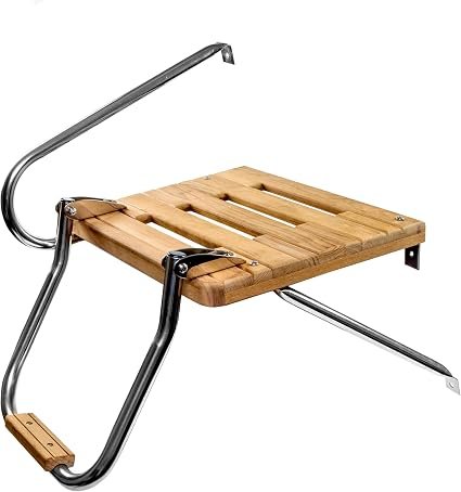 Whitecap 60902 Teak Swim Platform with Ladder – Outboard Boat Boarding Platform and Water Access System