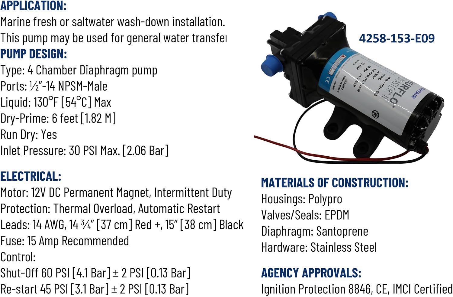 SHURFLO 4258 Series 12V DC Pump – 4.0 GPM Open Flow, 60 PSI Demand Pump with Sealless Motor Design - Image 3