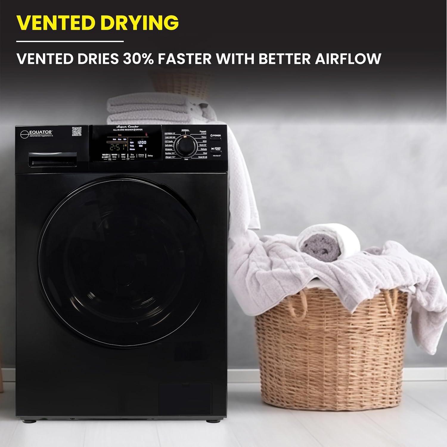Pinnacle 4800VBLACK Vented Washer Dryer Combo – 13 lb Capacity Black Finish with Exterior Vent Drying System - Image 4