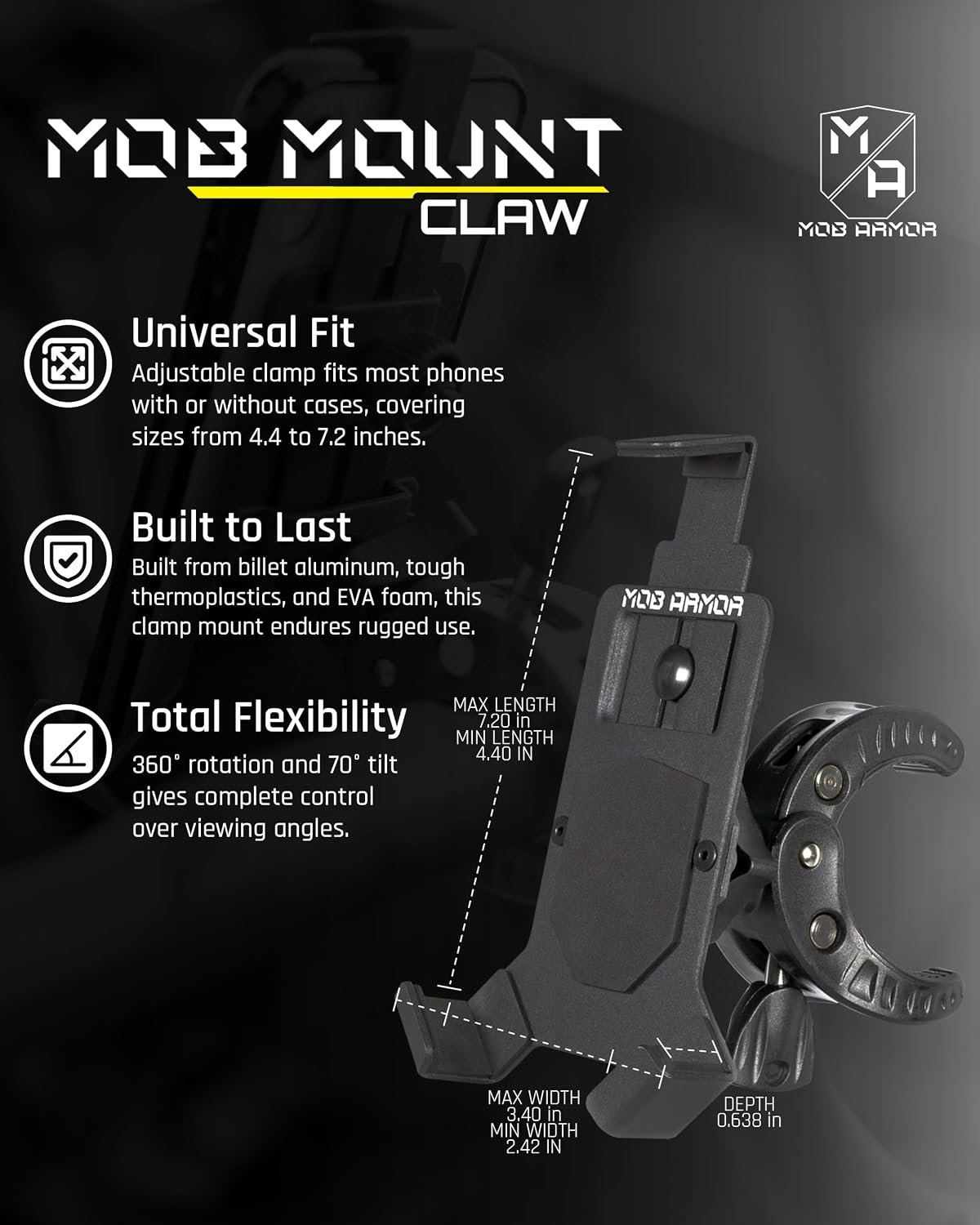 Mob Armor Mob Mount Claw Large Black MOBC2BLKLG – Heavy-Duty Adjustable Device Clamp Mount for Phones and Electronics - Image 3