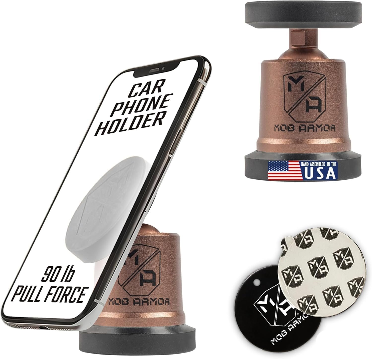 Mob Armor MOBNMXBRNZ MobNetic Maxx Magnetic Phone Mount – Bronze Billet Aluminum Body with 90lb Pull Force & 360° Rotation