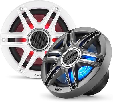 Clarion 92620 6.5-Inch Coaxial Marine Speakers – 75W RMS Output with RGB LED Lighting and IP55 Weather Resistance