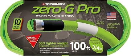 Teknor Apex 4300100 Zero-G Pro Garden Hose – 3/4in x 100ft Lightweight Commercial Hose with 600 PSI Burst Rating
