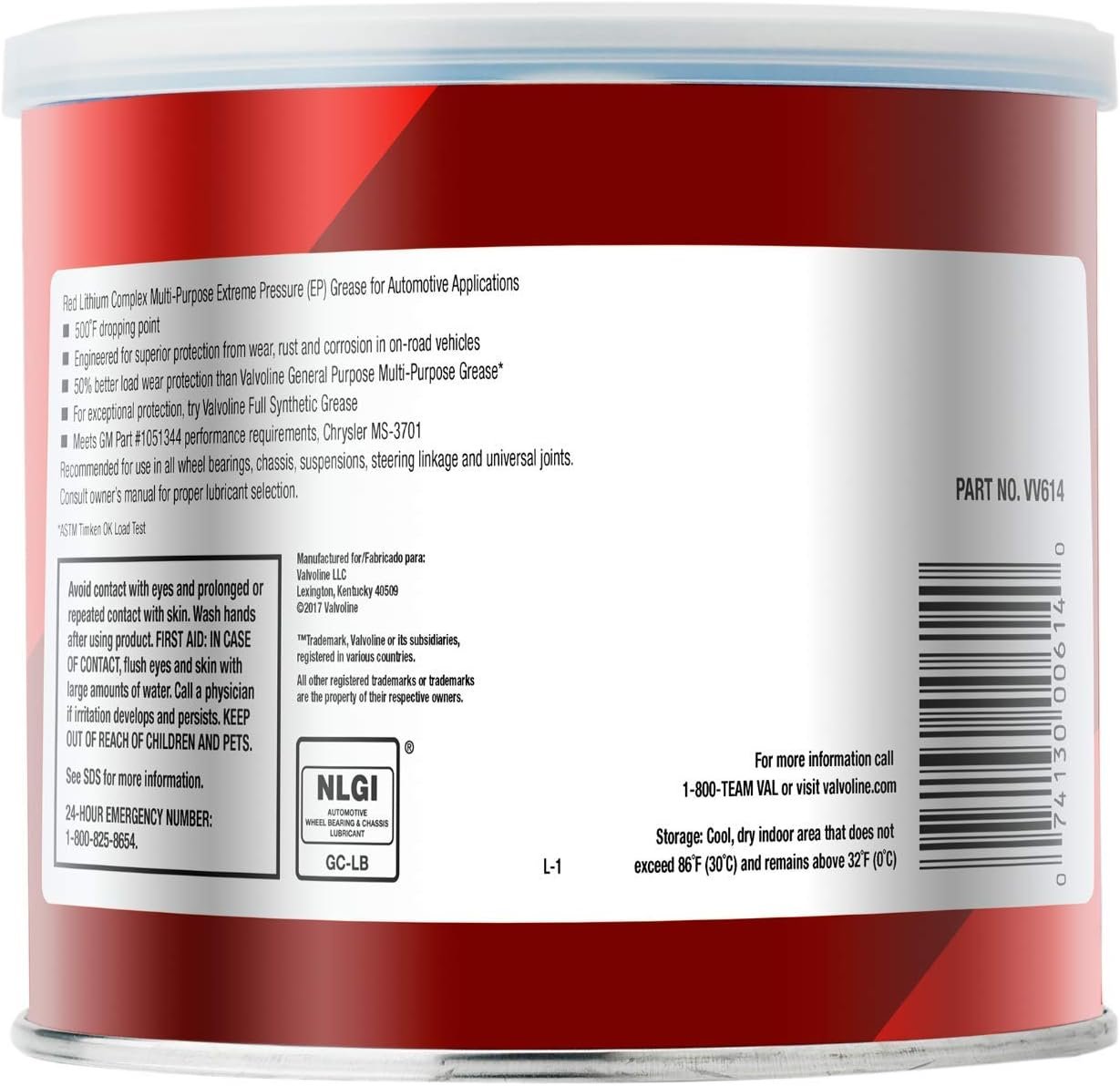 Valvoline 614 Wheel Bearing Grease – 1 lb Lithium Complex EP Grease for High-Temperature Wheel Bearings and Chassis Components - Image 2