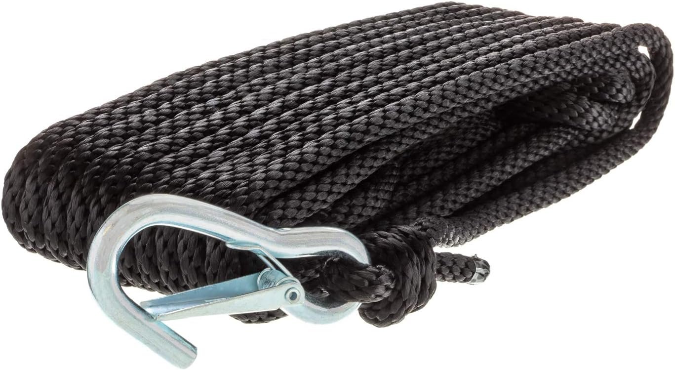Attwood 11742-7 Solid Braid MFP Anchor Line – 3/8in x 50ft Black Rope with Galvanized Spring Hook - Image 2