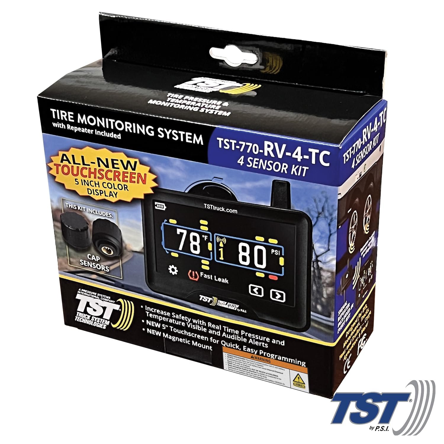 Truck System Technologies TST770RV4T 770 Series RV TPMS – 5in Color Touchscreen Display with 4 Cap Sensors and Signal Repeater - Image 2