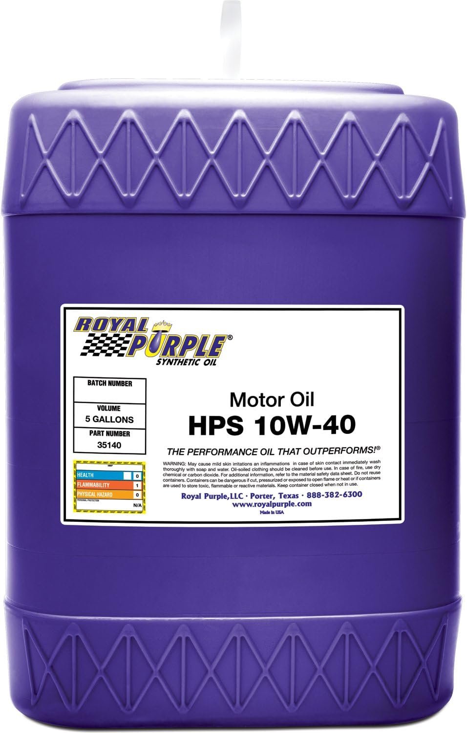 Royal Purple 35140 HPS 10W-40 High Performance Street Synthetic Motor Oil – 5 Gallon Pail with Synerlec Technology