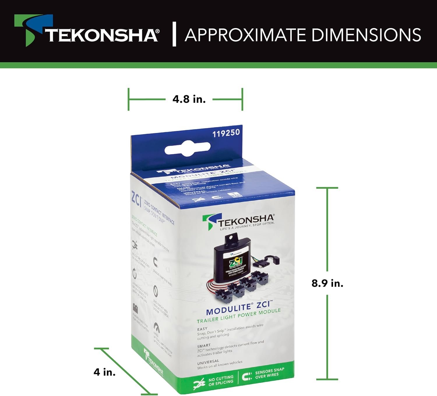Tekonsha 119250 ZCI Universal T-Connector – Zero Contact Interface Trailer Wiring Module for Vehicles Without Factory Wiring - Image 2