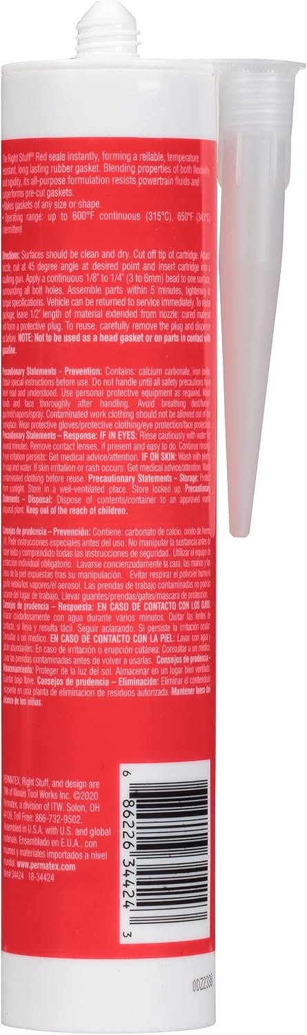 Permatex 34424 The Right Stuff Red Gasket Maker – 10.1 oz High-Temperature RTV Sealant Cartridge for Engine Repairs - Image 2