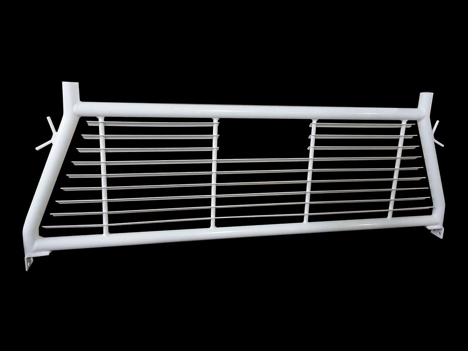 TrailFX H0006W Headache Rack Without Window Cutout – White Powder-Coated Steel – Round Tube Louvered Design