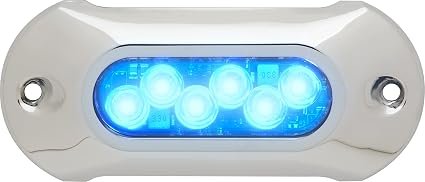 Attwood 65UW06B7 Blue Underwater LED Light – 6 LED Marine Fixture – 12/24V Surface Mount Design