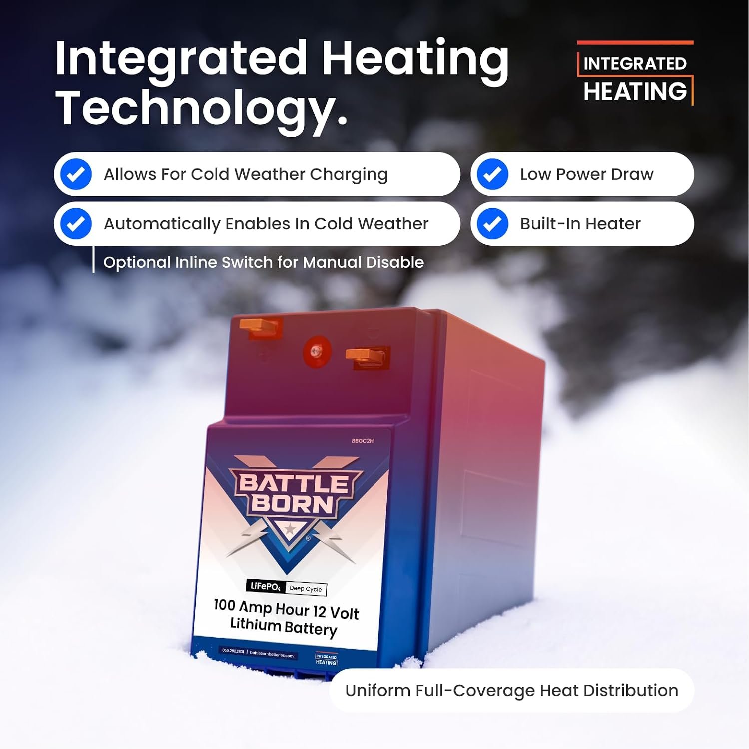 Battle Born BBGC2H Heated LiFePO4 Battery – 100Ah 12V GC2 Battery with Internal Heating Technology - Image 2