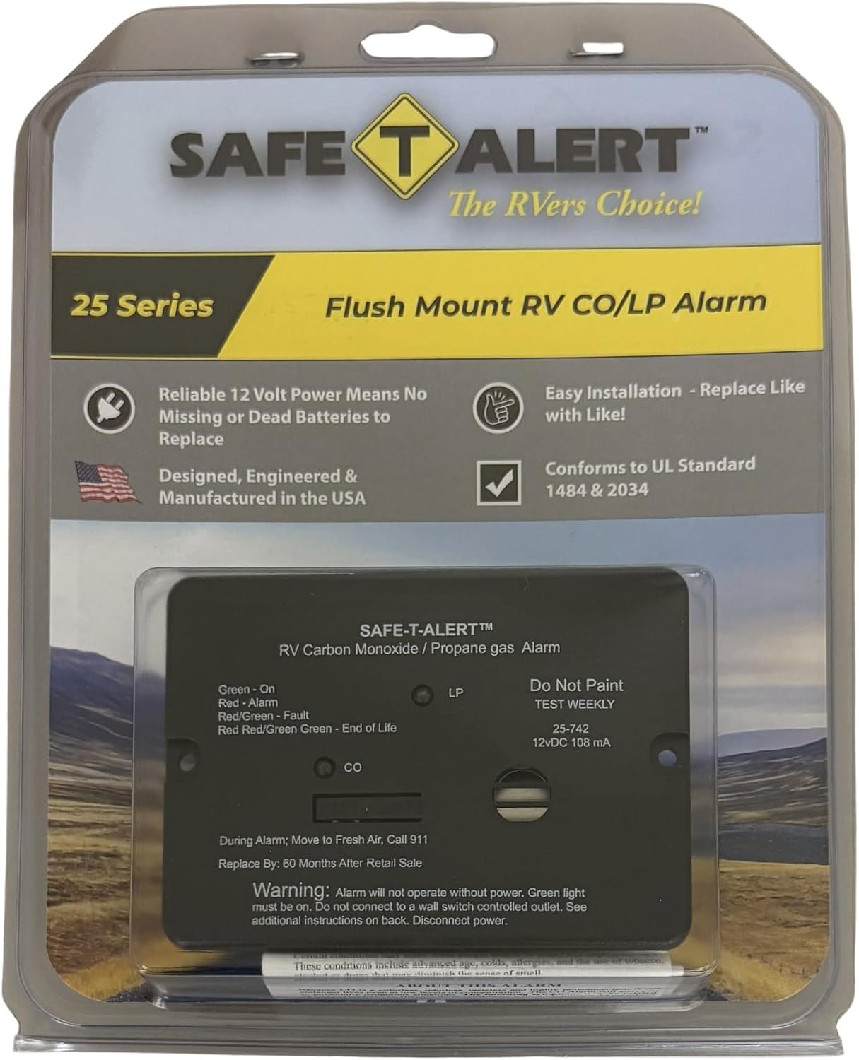 MTI 25742BL Flush Mount LP Alarm – Black Trim RV Propane Gas Detector, Hardwired 12-Volt Design - Image 2