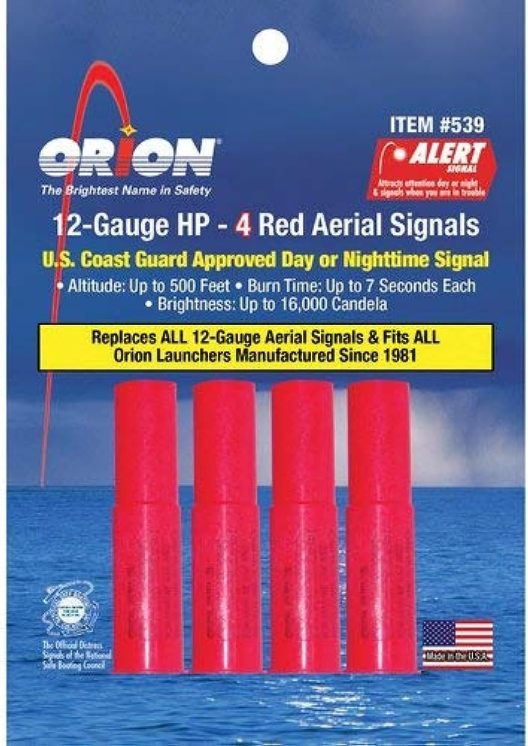 Orion 539 12-Gauge High Performance Red Aerial Flare 4-Pack – Replacement Marine Distress Signal Cartridges