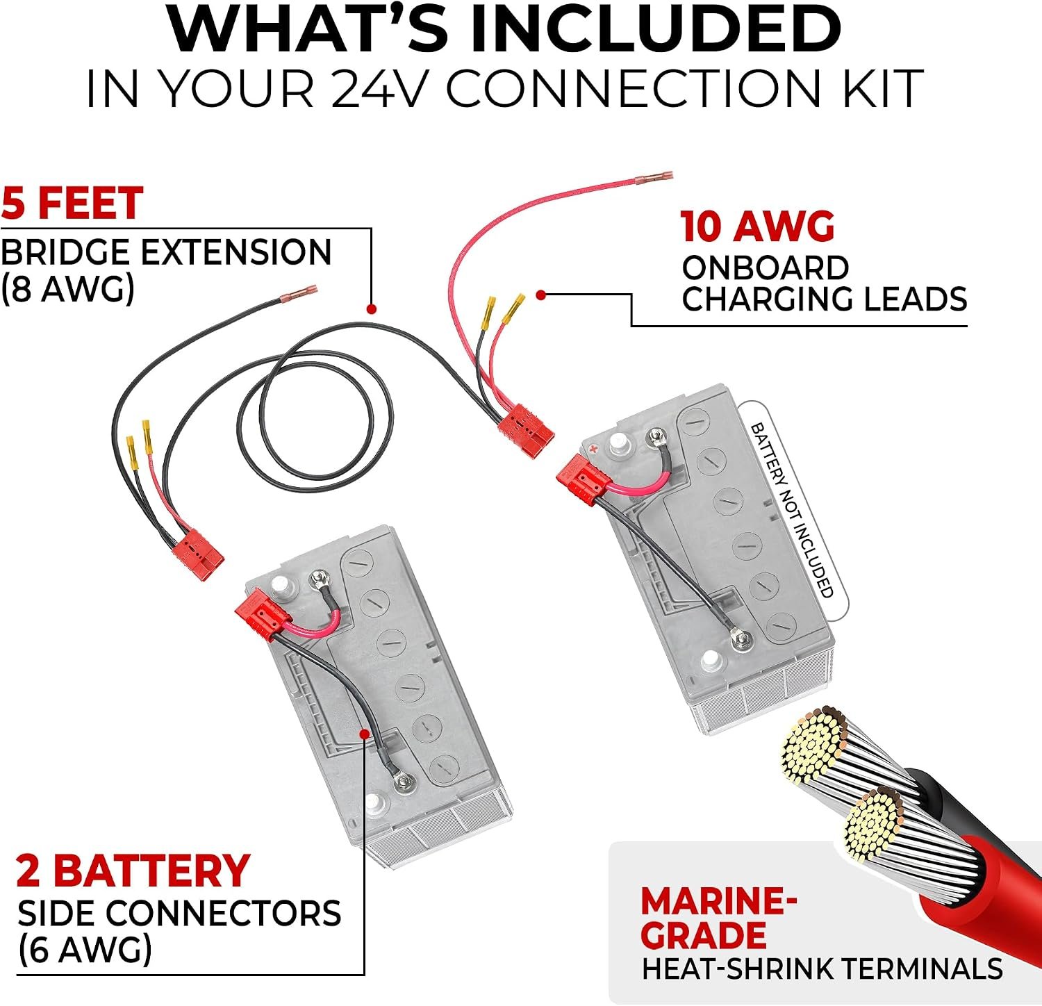 Connect-Ease RCE24VB5CHK 24V Trolling Motor Connection Kit – 5 ft Extension Harness with On-Board Charging Leads and 8-Gauge Wiring - Image 2