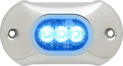 Attwood 66UW03B7 Blue Underwater LED Light – 3 LED Surface Mount Fixture – 12/24V Marine Illumination