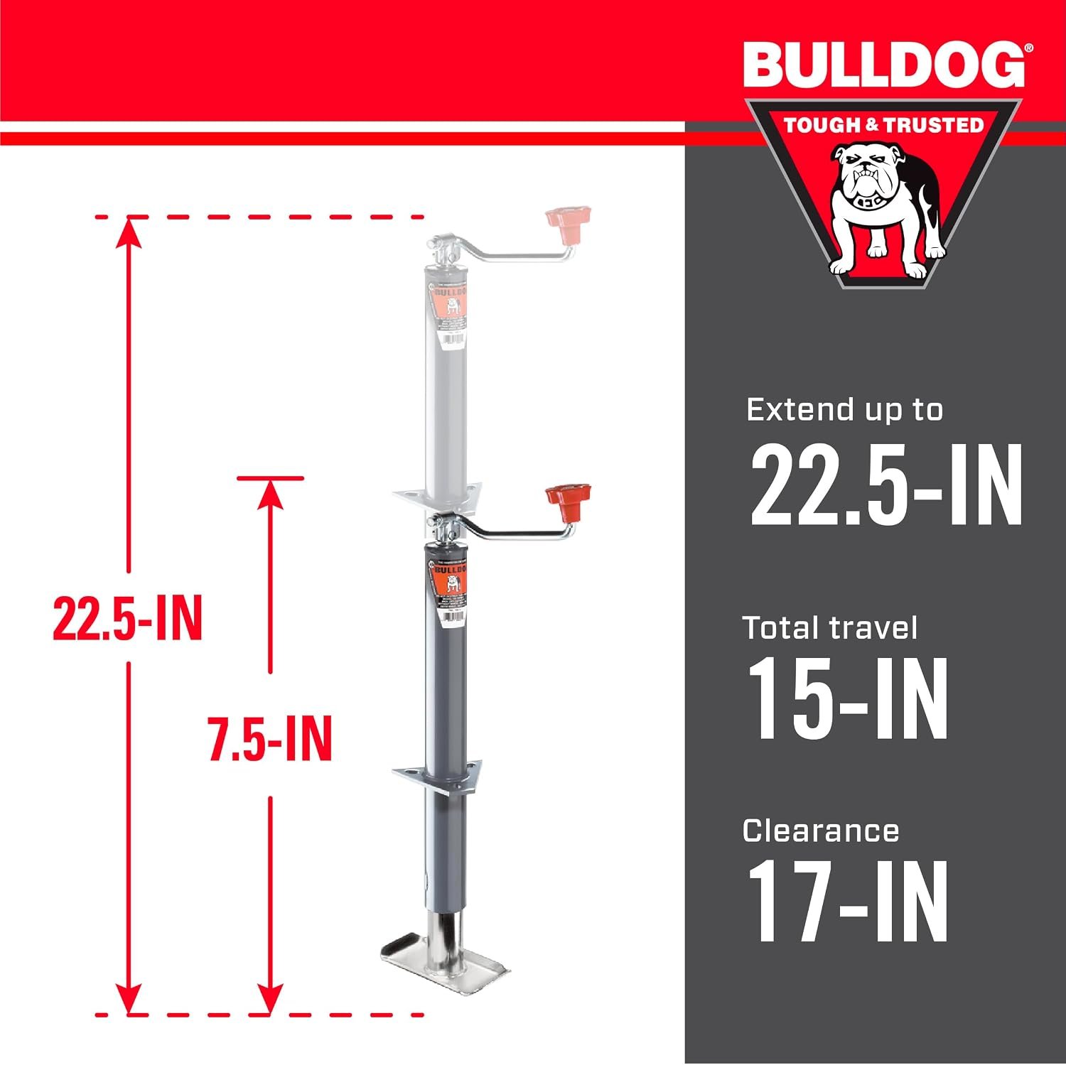 Bulldog 155100 A-Frame Trailer Jack – 2,000 lb Lift Capacity, 15 in Travel, Topwind Handle, Disc Foot Included - Image 5