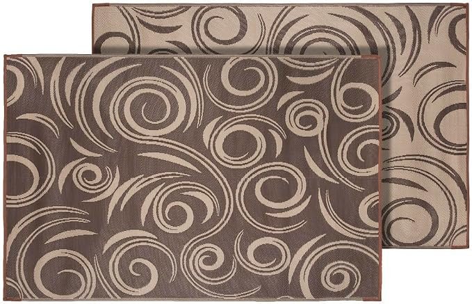 Faulkner 68859 Work & Play Swirl Patio Mat – 36in x 68in Brown and Beige Outdoor RV Ground Mat