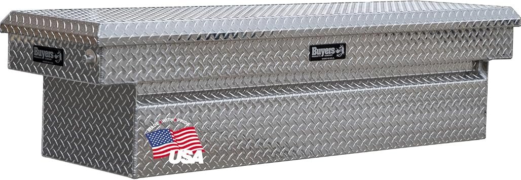 Buyers Products 1709415 Aluminum Crossover Truck Tool Box – 71in x 20in x 23in Diamond Tread Aluminum with Push-Button Locks