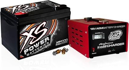 XS Power XP1000CK2 16V AGM Racing Battery and IntelliCharger Kit – Group 34 Design, 2400 Max Amps, 605 CCA
