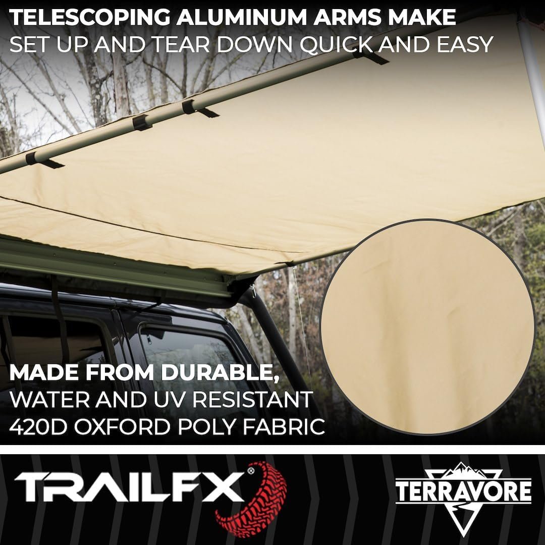 TFX Overland AWN002 Roof Rack Awning – 78in x 98in Coverage – 420D Oxford Polyester – Aluminum Frame with Installation Kit - Image 4