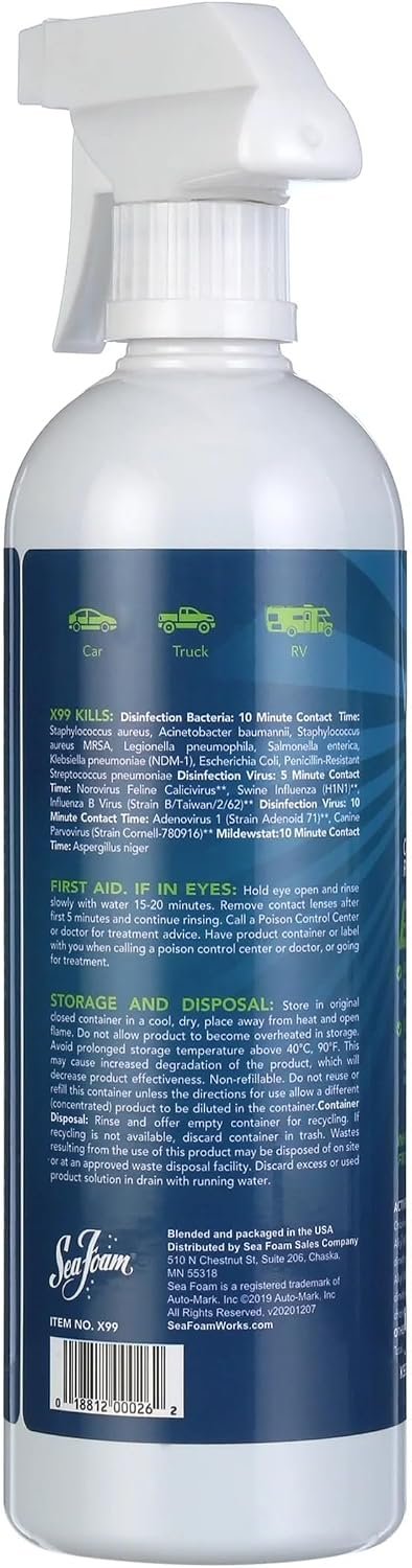 Sea Foam X99 Complete Auto & RV Interior Sanitizer – 22oz EPA-Registered Disinfectant and Odor Eliminator Spray - Image 2