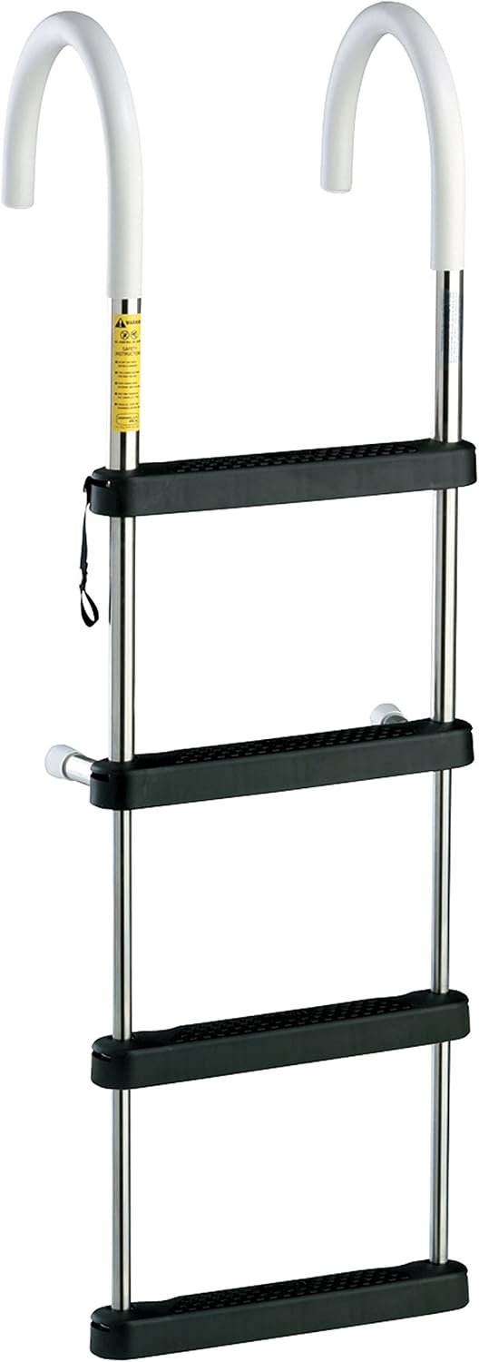 Garelick 6141 Four-Step Stainless Steel Telescoping Ladder – Retractable Marine Boarding Ladder for Swim Platforms