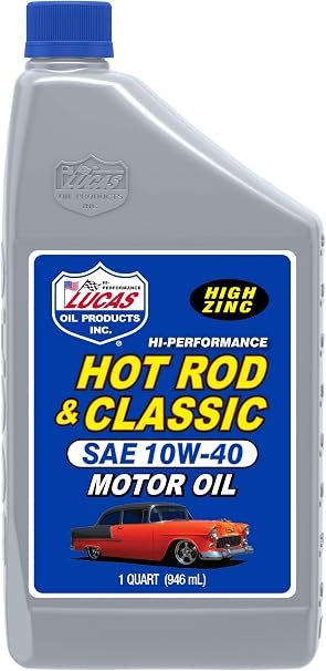 Lucas Oil 10688 Hot Rod & Classic 10W-40 Motor Oil – High Zinc Formula, Flat-Tappet Engine Protection, 5 Quart