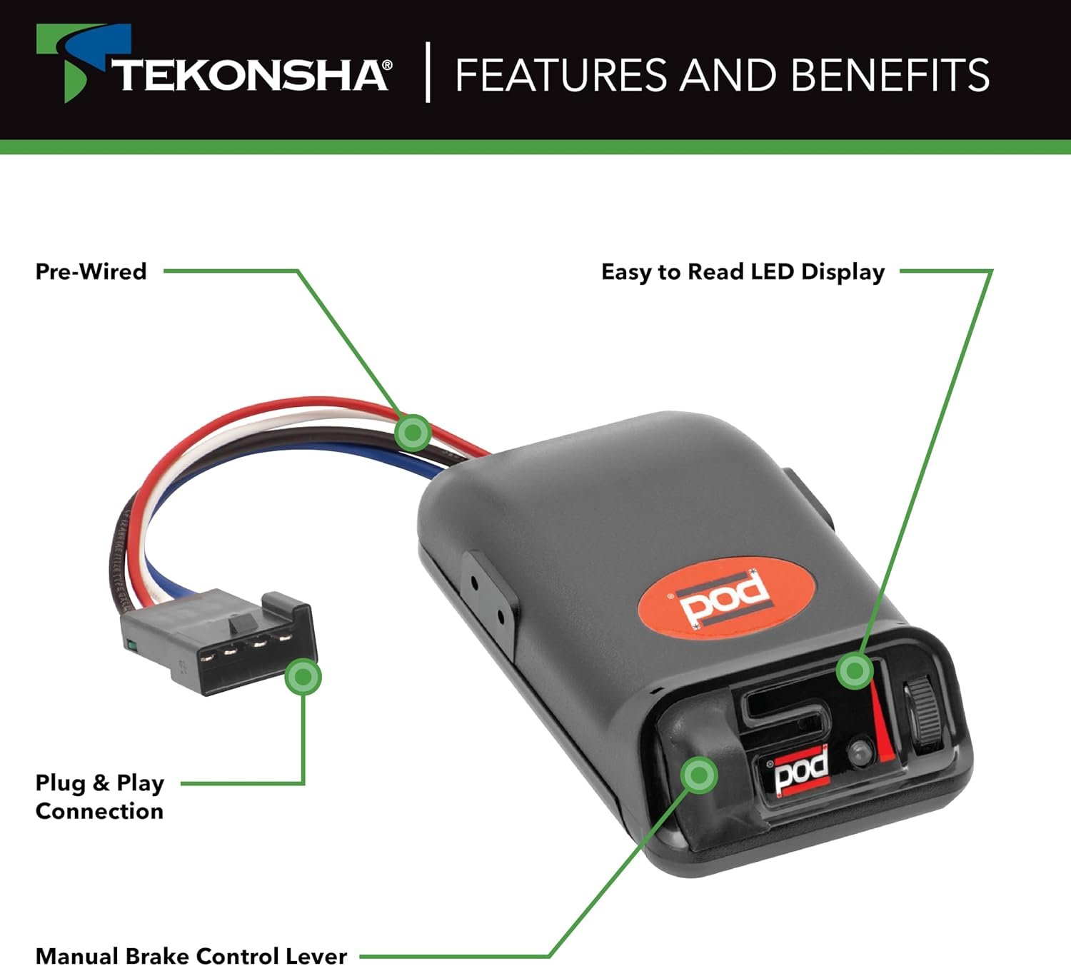 Pro Series 80500 POD Trailer Brake Controller – Proportional Electronic Brake Control with Compact Dashboard Mount - Image 3