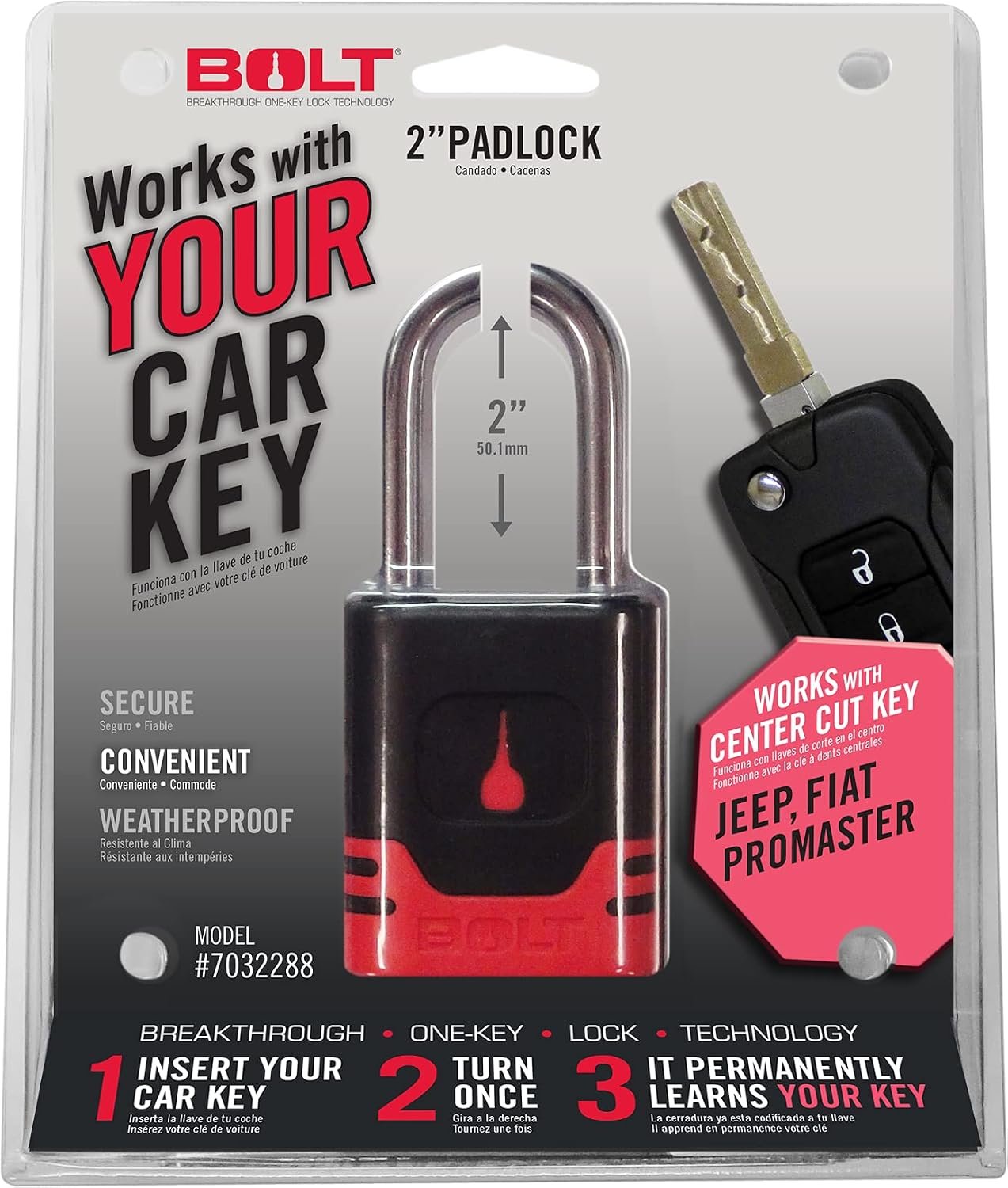 BOLT 7032288 Jeep Center Cut Padlock – One-Key Lock Technology Padlock for Jeep Center-Cut Key Systems - Image 2