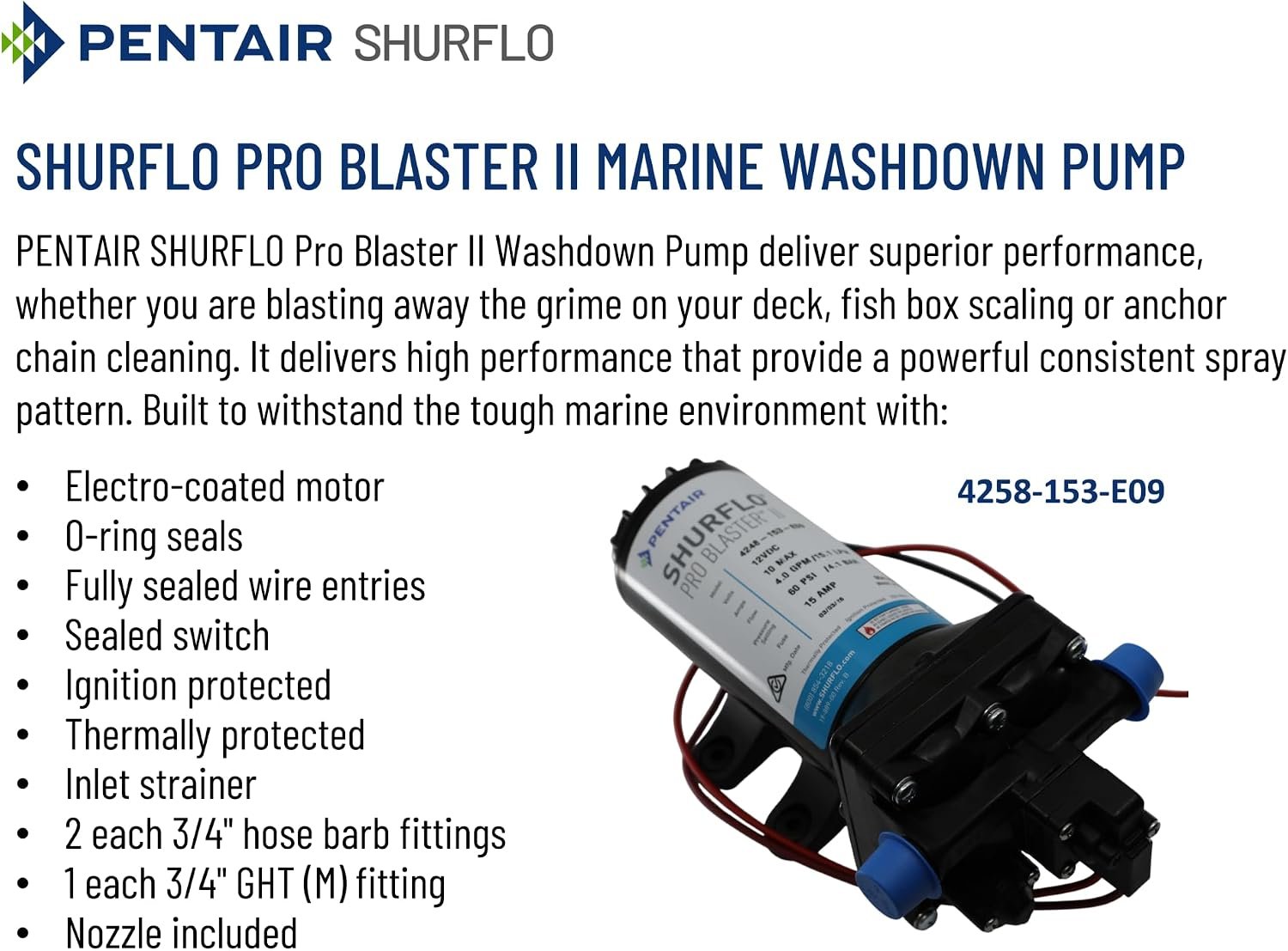 SHURFLO 4258 Series 12V DC Pump – 4.0 GPM Open Flow, 60 PSI Demand Pump with Sealless Motor Design - Image 2