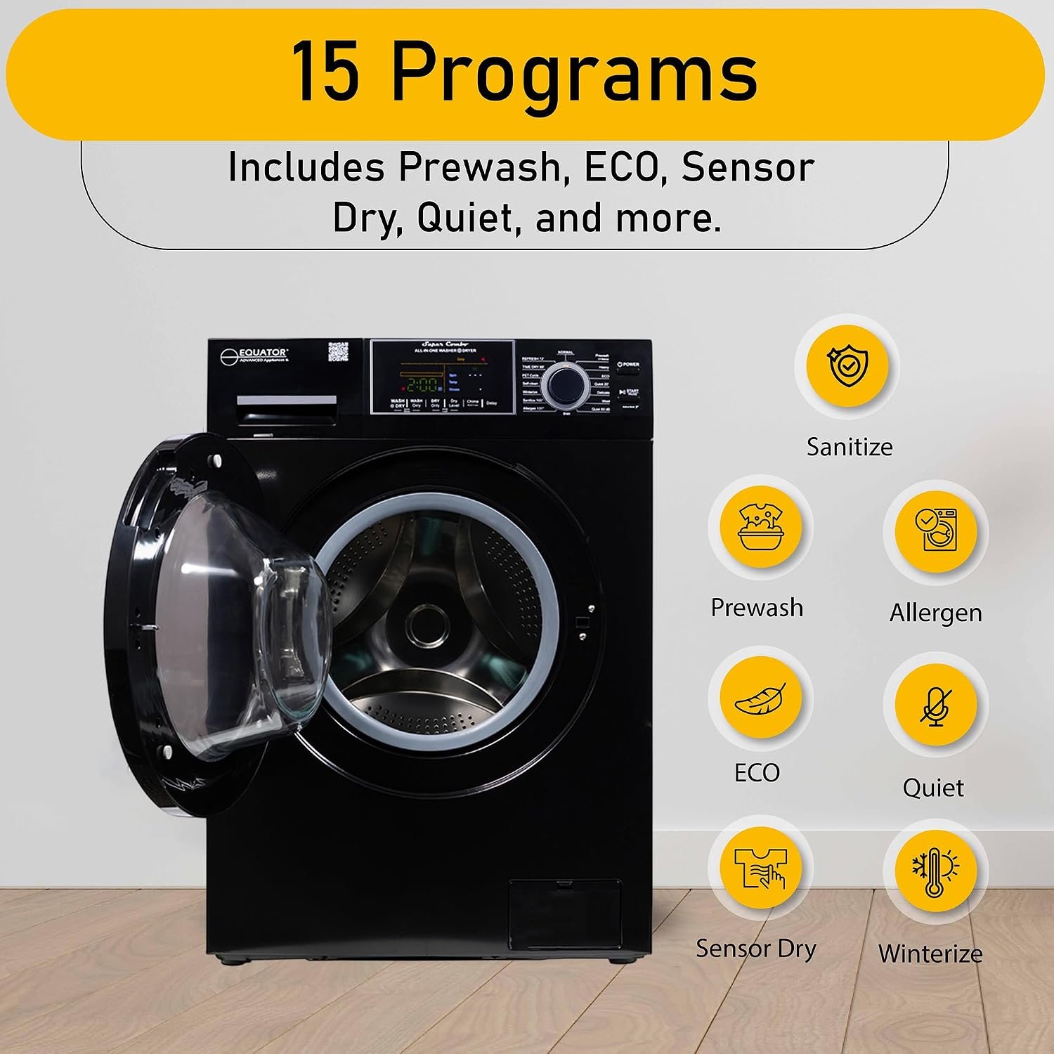Pinnacle 224600LB Large Super Combo Washer Dryer – 15 lb Capacity Black Finish with Ventless Drying System - Image 4