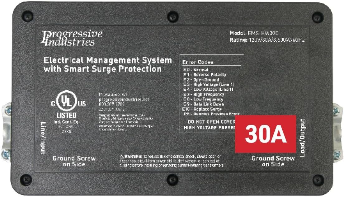 Progressive Industries EMSHW30C Hardwired RV Surge Protector – 30 Amp Electrical Protection System
