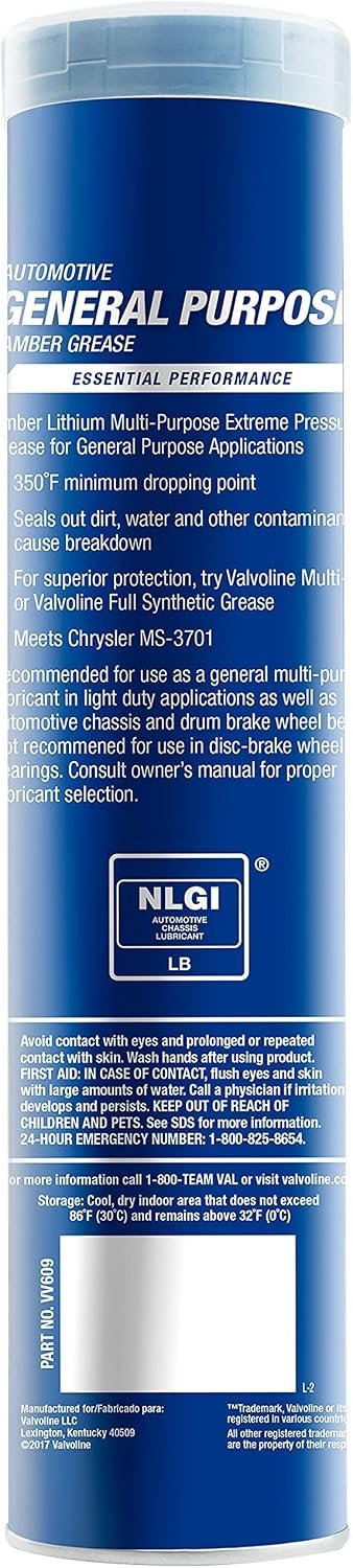 Valvoline 609 Multi-Purpose Grease Cartridge – 14.1oz NLGI #2 Lithium EP Grease for Automotive and Industrial Equipment - Image 2