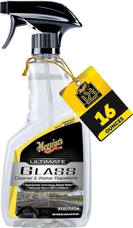 Meguiar’s G240416 Ultimate Glass Cleaner & Water Repellent – 16 oz Ready-to-Use Glass Cleaner with Hydrophobic Water-Beading Technology