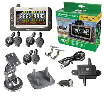 Truck System Technologies TST507FT6C 507 Series TPMS System – 6 Flow-Through Sensors, 3.5in Color Display, Repeater Included