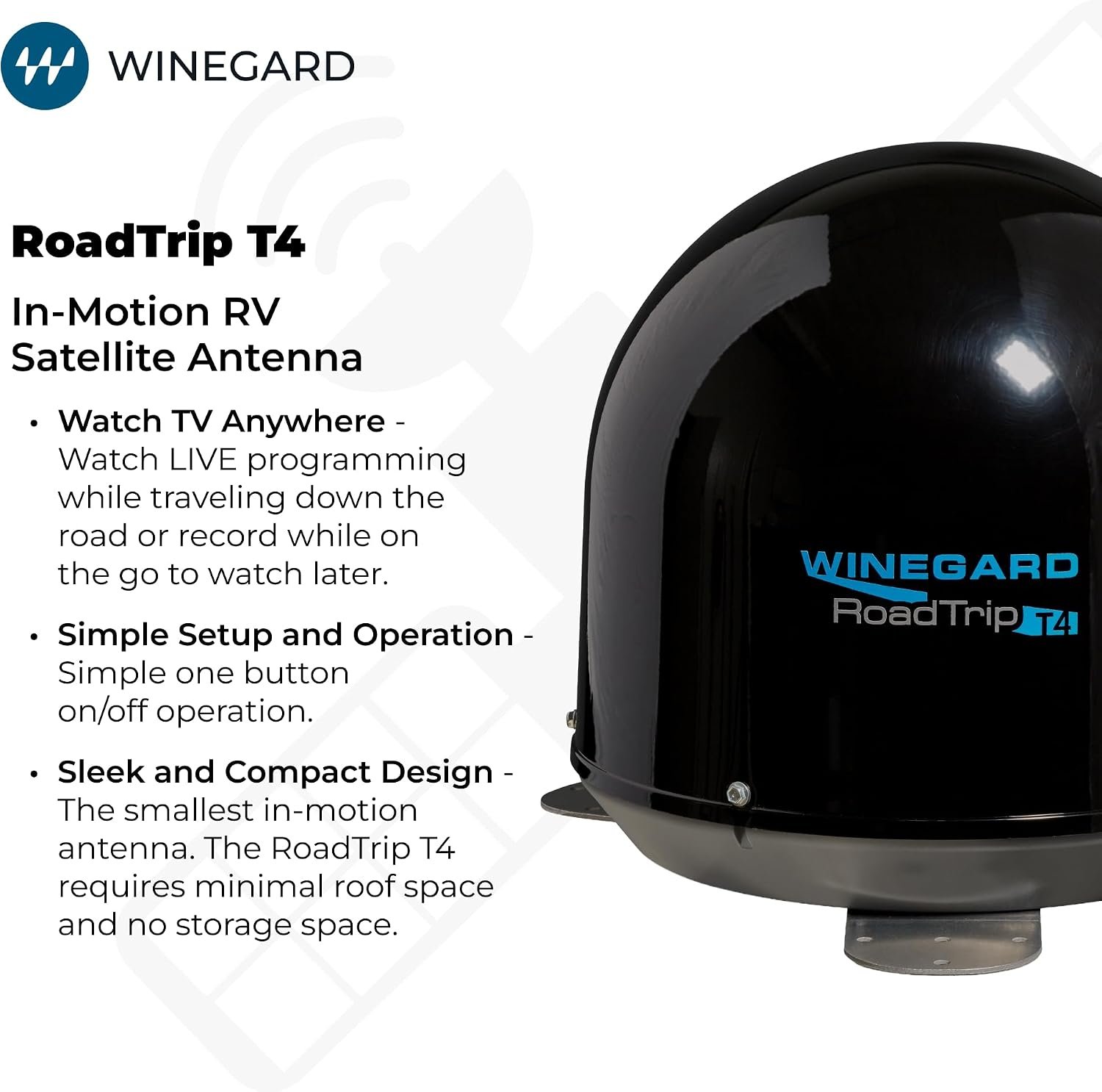 Winegard RT2035T RoadTrip T4 In-Motion Satellite Antenna – Roof Mount, Automatic Tracking, Black Compact RV System - Image 5