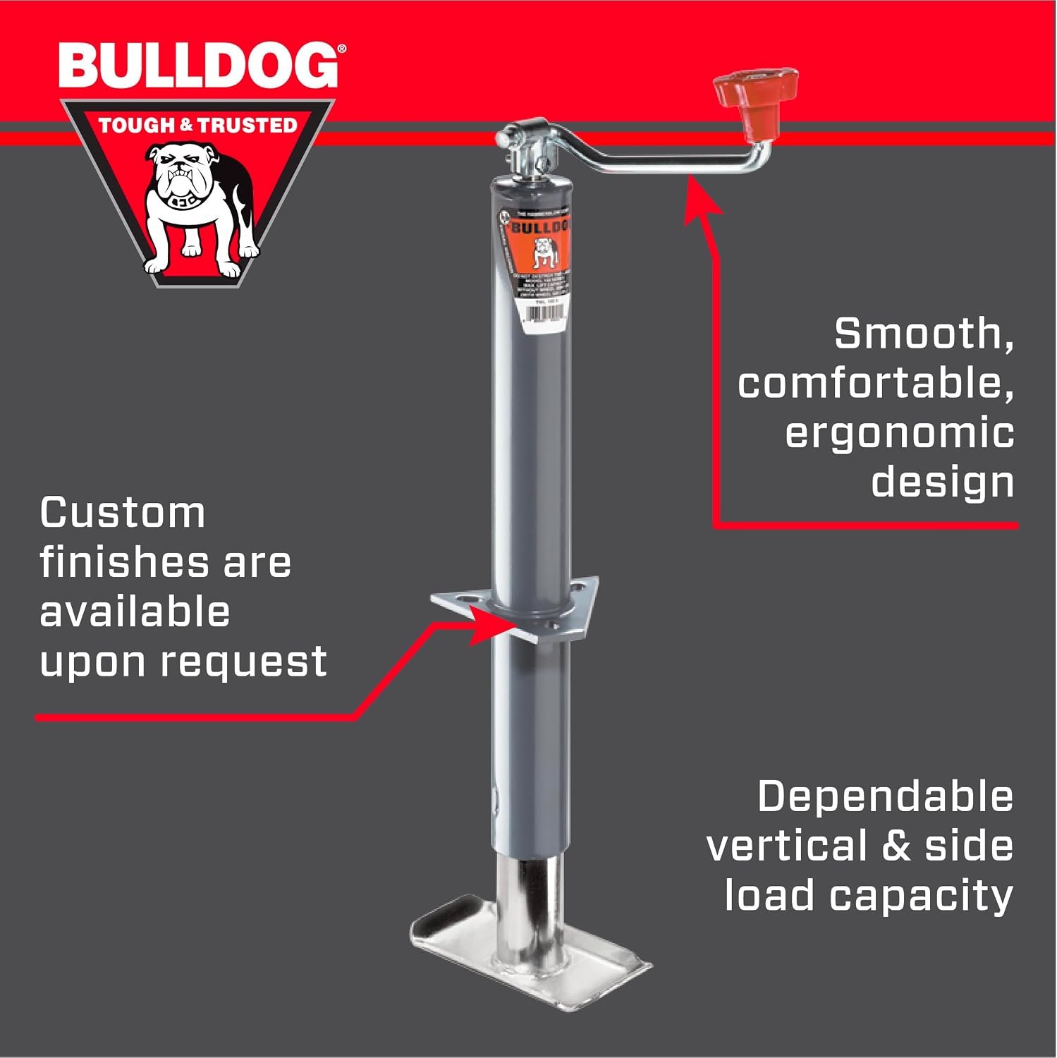 Bulldog 155100 A-Frame Trailer Jack – 2,000 lb Lift Capacity, 15 in Travel, Topwind Handle, Disc Foot Included - Image 2
