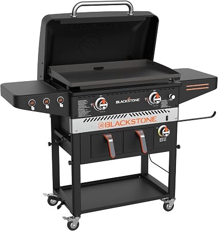 Blackstone 1962 Patio Series 28in Griddle with Air Fryer – 34,000 BTU Dual Burners, Hood and Dual 4 Qt Drawers