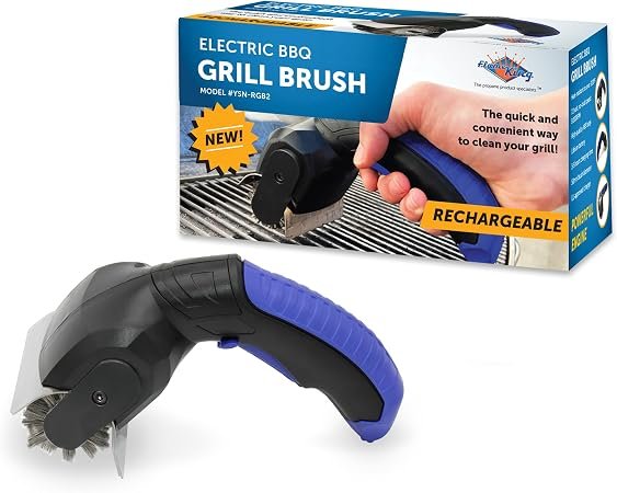 Flame King YSNRGB2 Rechargeable Electric Grill Brush – Cordless Motorized Grill Cleaning Tool with Rechargeable Battery