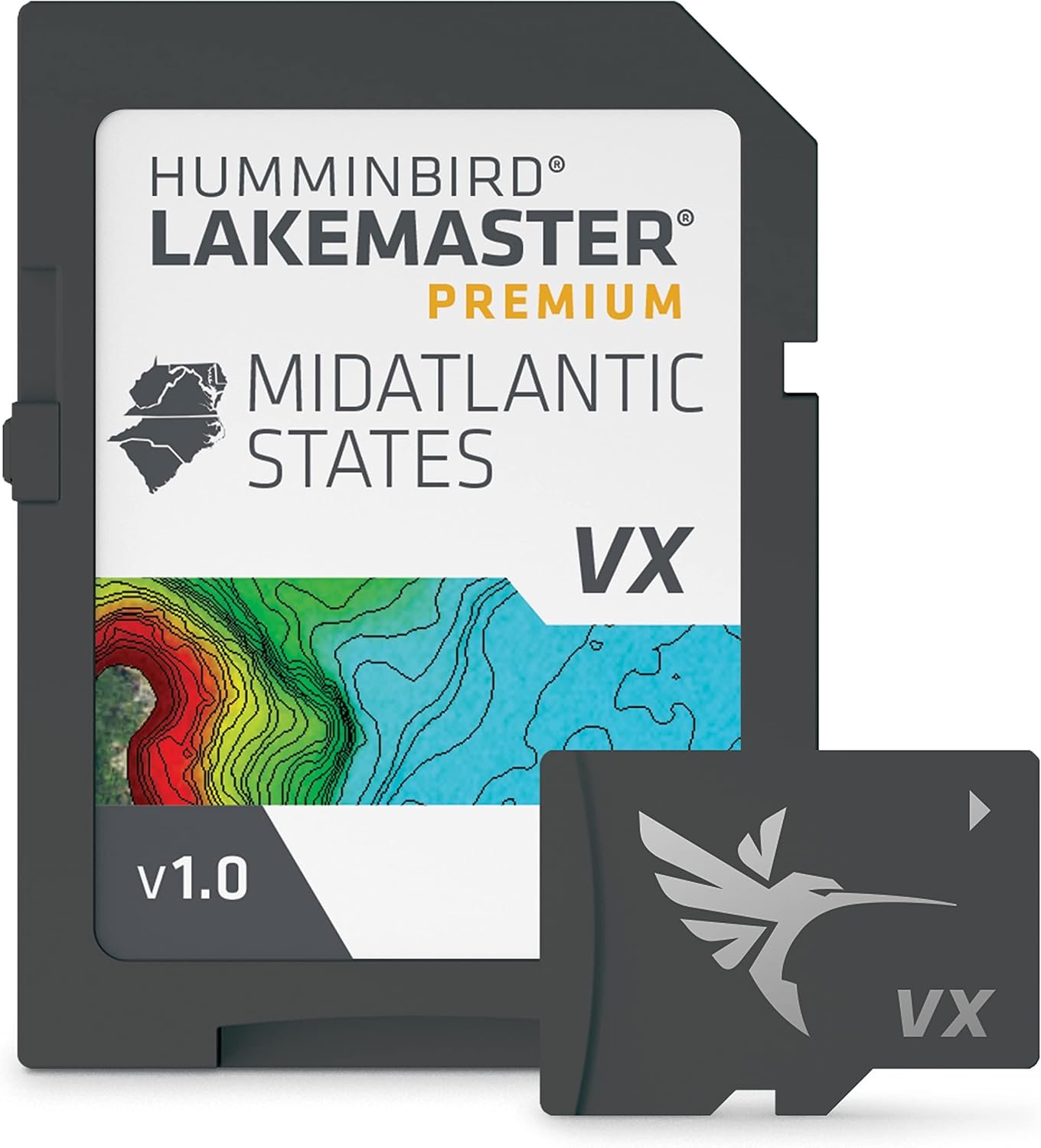 Humminbird 602004-1 LakeMaster VX Premium Mid-Atlantic States microSD Mapping Card – VX Technology, SmartStrike & Aerial Imagery