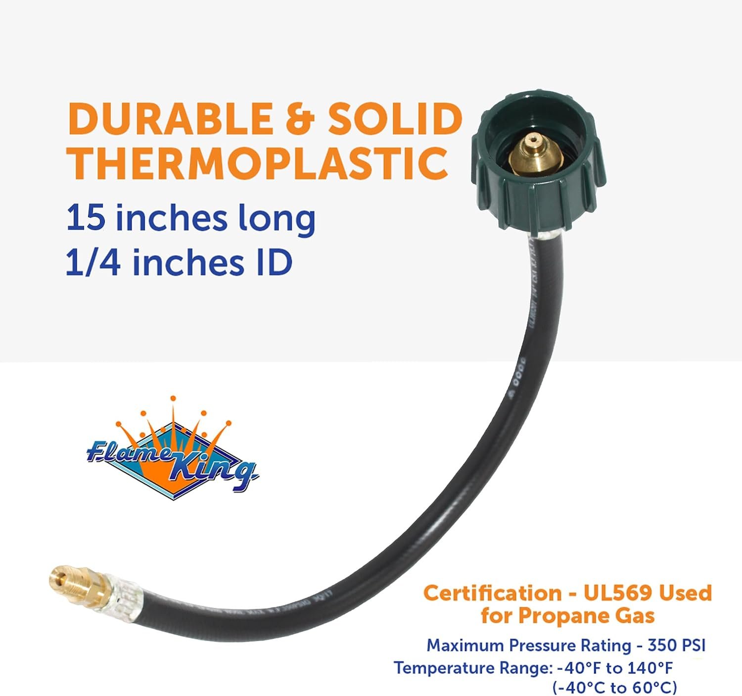 Flame King E15INPT Propane Pigtail Hose – 15in Type 1 to POL Bulk Tank Connector for LP Gas Systems - Image 4