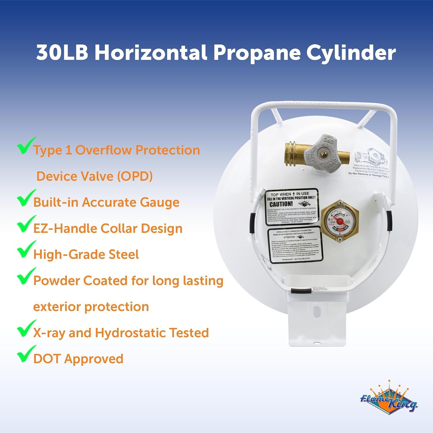 Flame King YSN301HZL 30 lb Horizontal Propane Cylinder – DOT-Approved Steel LP Tank with Horizontal Mount Design - Image 3
