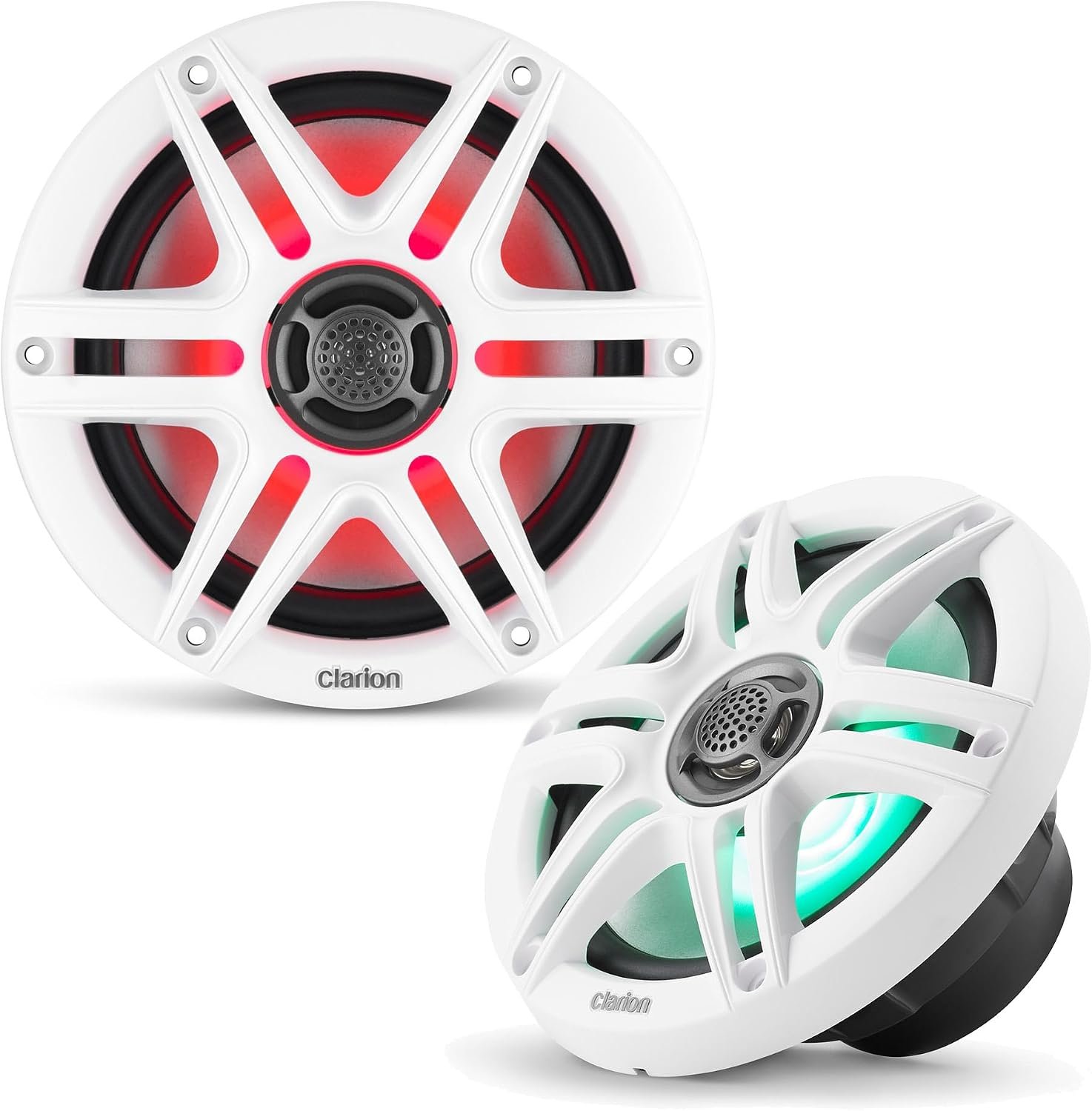 Clarion CMS-651RGB-SWB 6.5-Inch Marine Coaxial Speakers – 30W RMS, RGB Illumination, White and Black Sport Grilles - Image 3